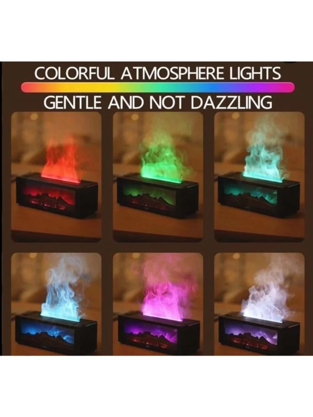 Essential Oil Diffuser, Fireplace Flame Aromatherapy w/7 Colors Light/Oil Diffus